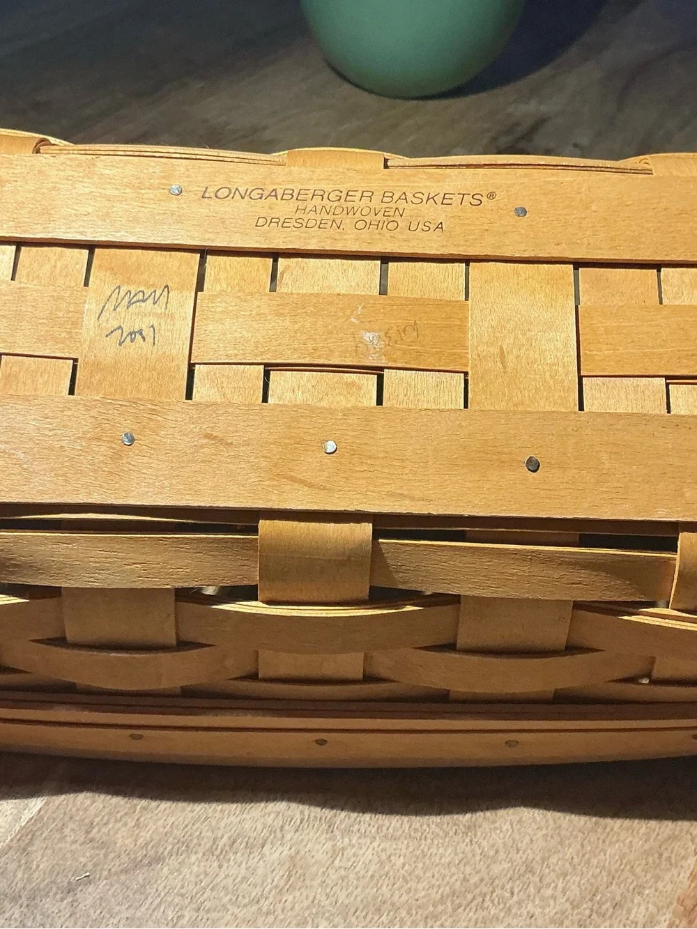 Longaberger Tan Handwoven Oblong Basket with Handles